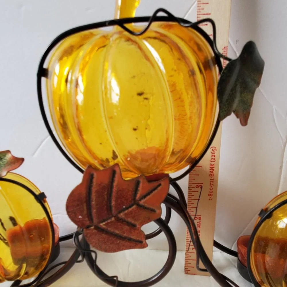 Fall Metal Leaf Pumpkin Halloween Tealight Holder